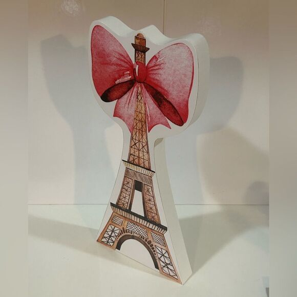 Paris Eiffel Tower Decor with Pink Bow Art Home Decor New - Picture 3 of 4